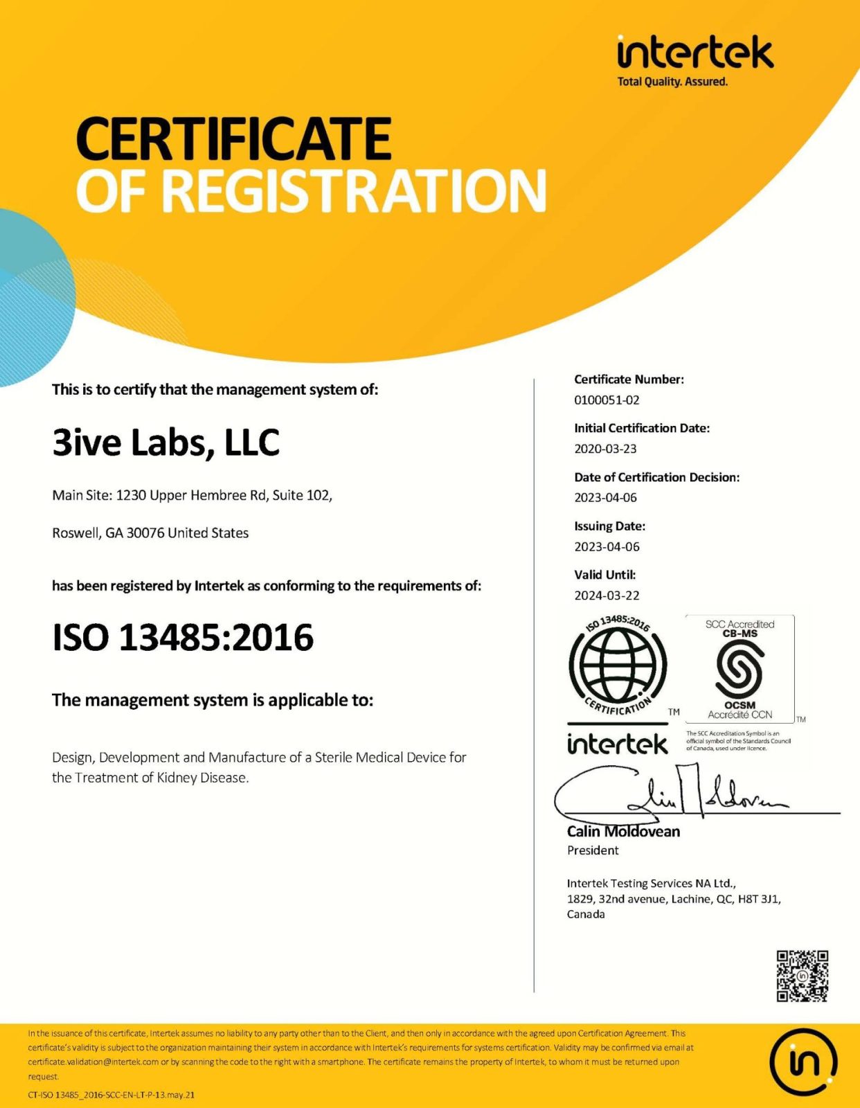 3ive Labs ISO Certificate
